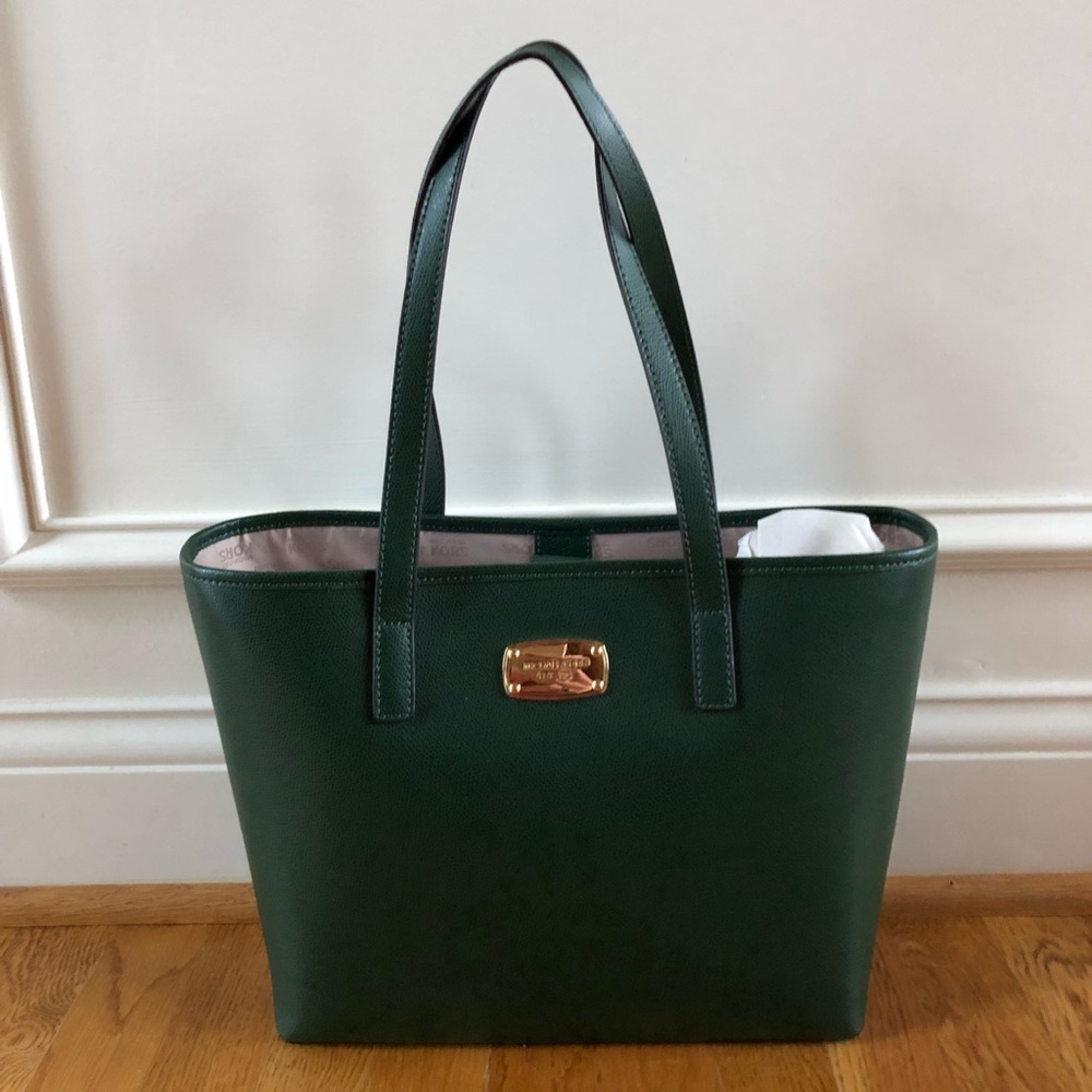 Michael Kors Dark Green Leather Tote with Gold Hardware